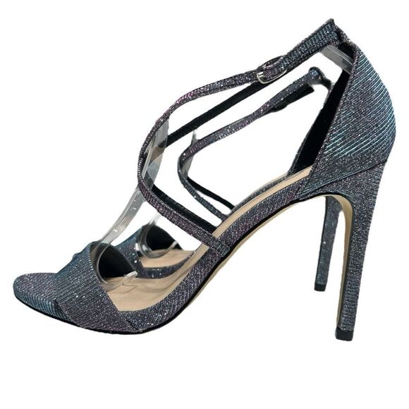 Mix No. 6 Blue and Pink Sparkly High Heels Glitter Stilettos Open Toe Pumps - Picture 4 of 11